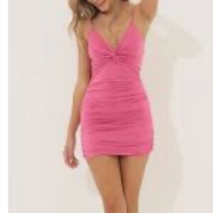 Lucy in the Sky Twist Front  Pink Ruched Dress Sz S
